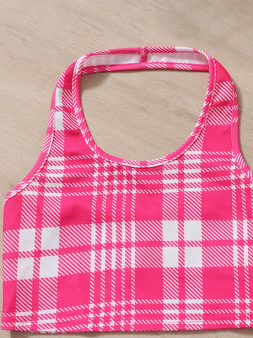 Girls Plaid Halter Top & Flare Leg Pants