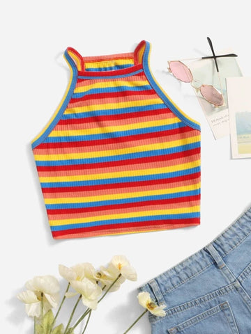 Teen Girls Block Striped Halter Top