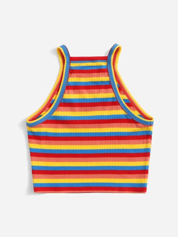 Teen Girls Block Striped Halter Top