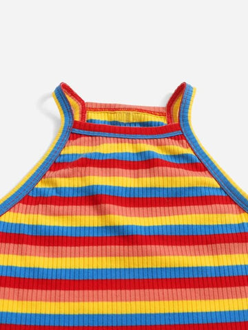Teen Girls Block Striped Halter Top