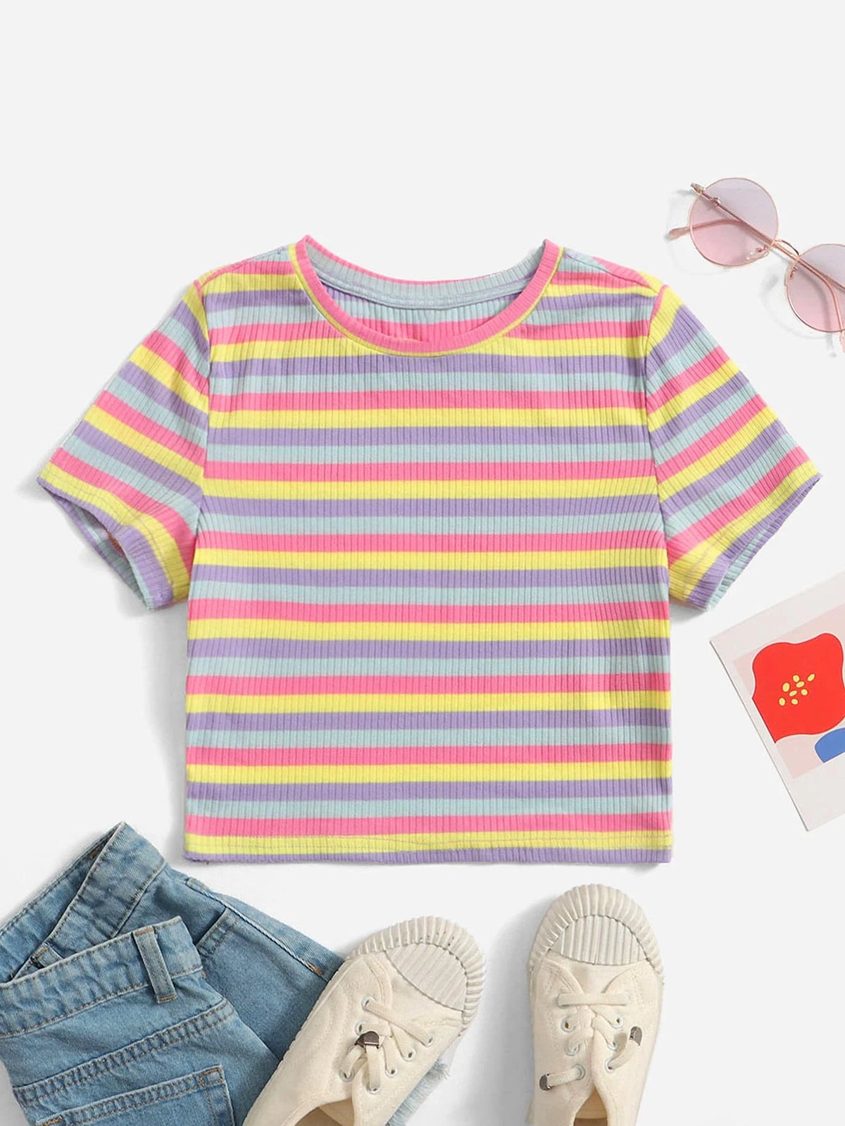 Teen Girls Colorful Striped Tee