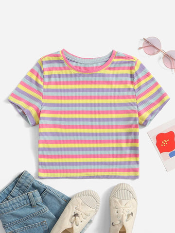 Teen Girls Colorful Striped Tee