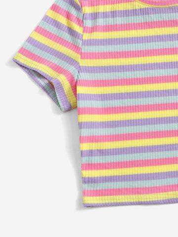 Teen Girls Colorful Striped Tee