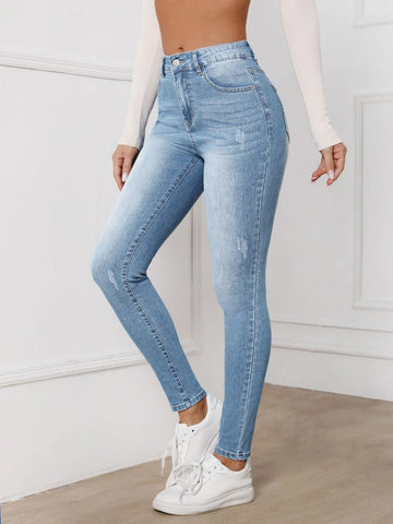 High Waisted Zip Up Skinny Jeans
