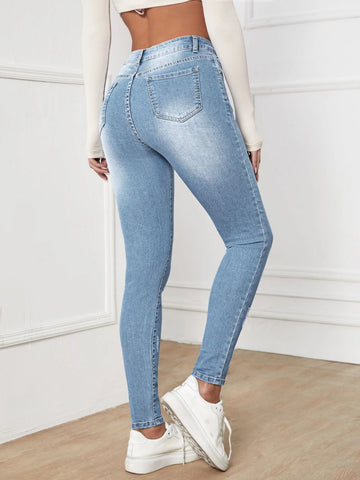 High Waisted Zip Up Skinny Jeans