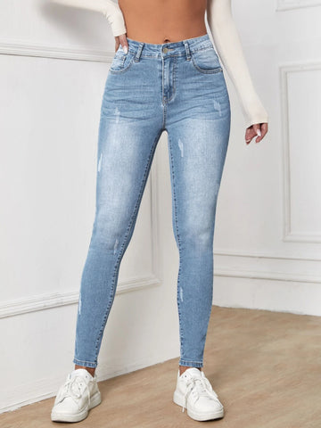 High Waisted Zip Up Skinny Jeans