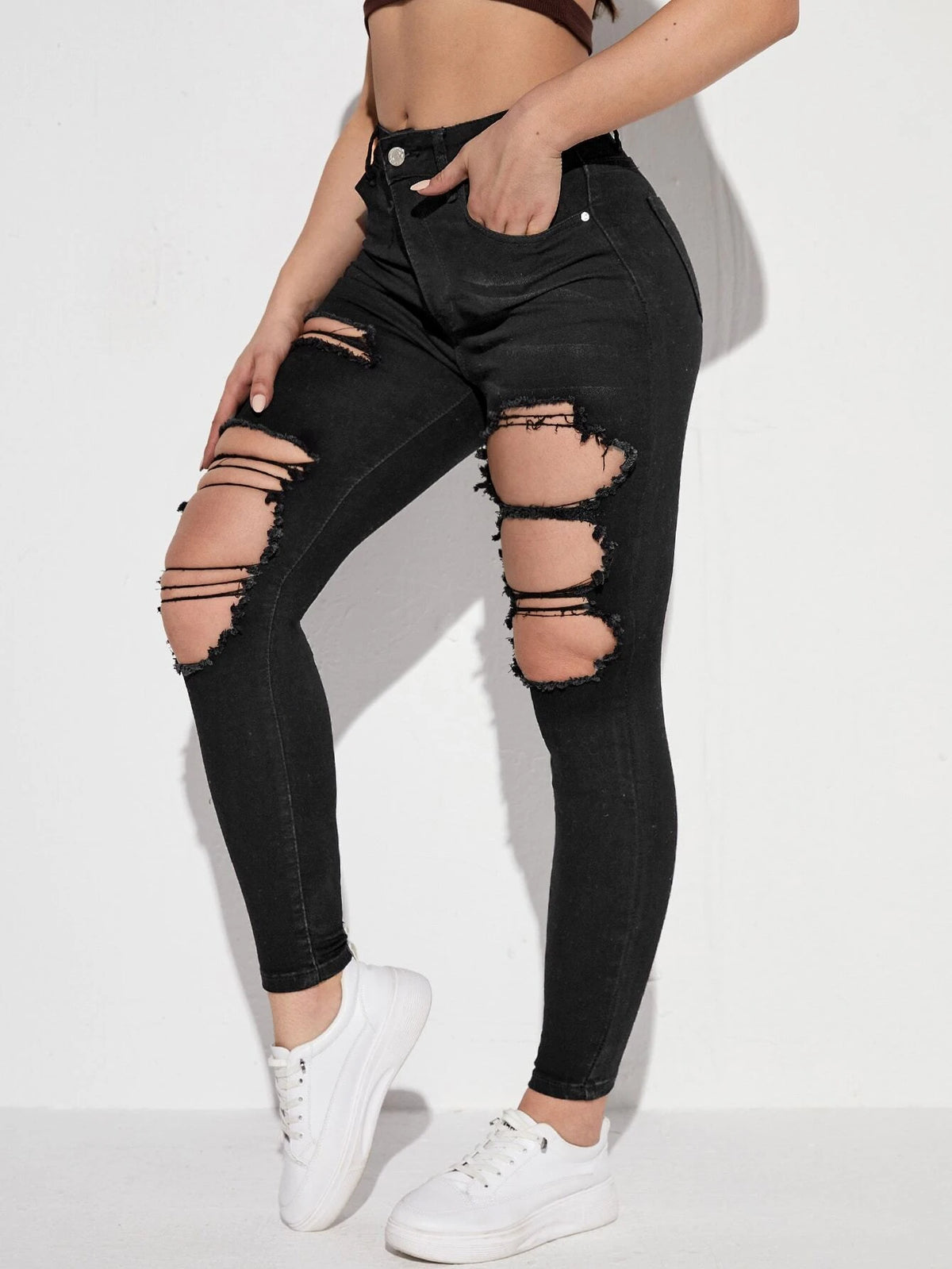 Washed Cutout Skinny Jeans