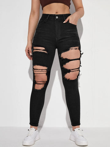 Washed Cutout Skinny Jeans