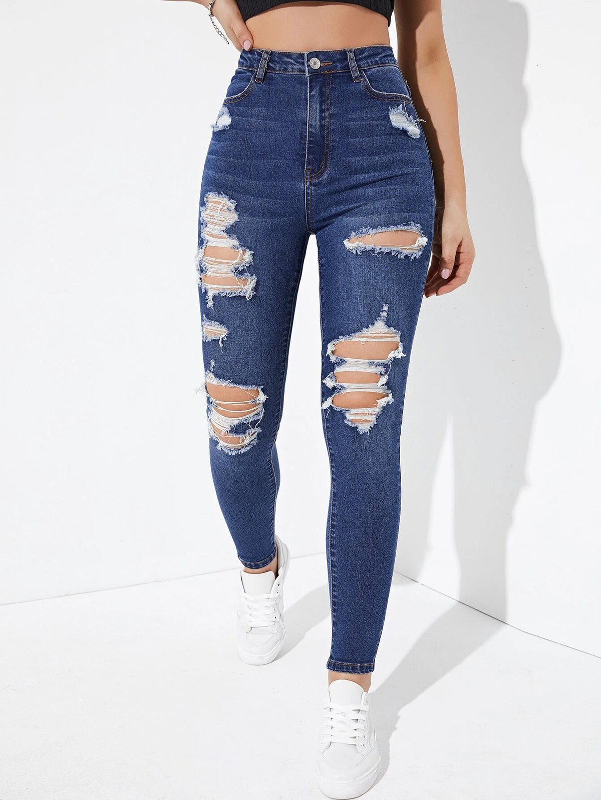 High Waist Ripped Skinny Jeans