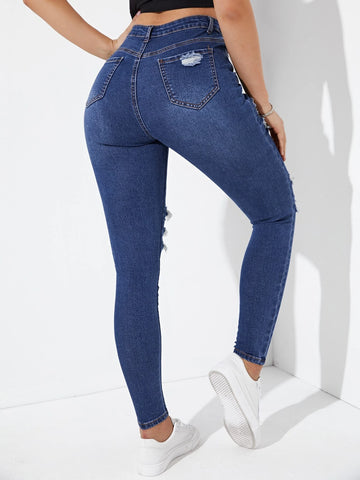 High Waist Ripped Skinny Jeans