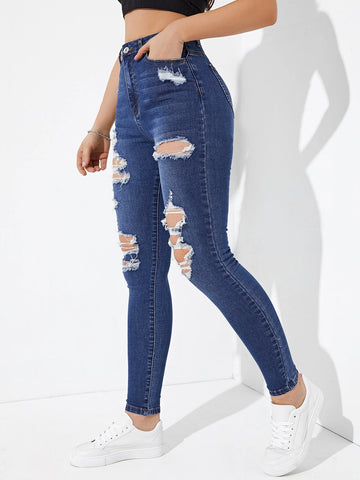High Waist Ripped Skinny Jeans