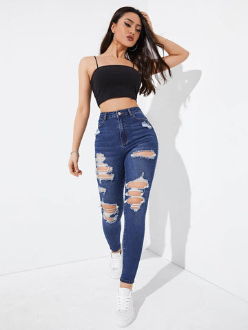 High Waist Ripped Skinny Jeans
