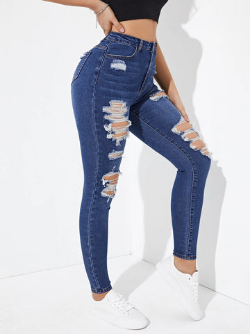 High Waist Ripped Skinny Jeans