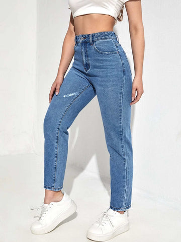 High Waist Ripped Frayed Mom Jeans