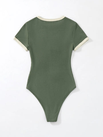 Slogan Graphic Contrast Trim Bodysuit
