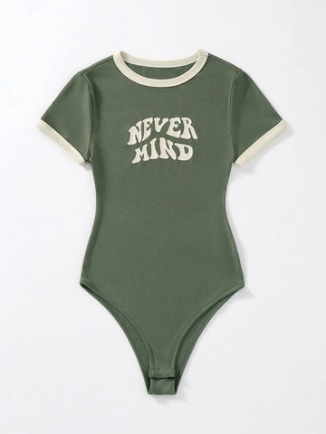Slogan Graphic Contrast Trim Bodysuit