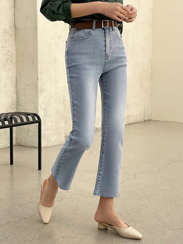 Dazy-Less Raw Hem Flare Leg Washed Jeans