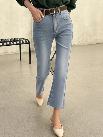 Dazy-Less Raw Hem Flare Leg Washed Jeans