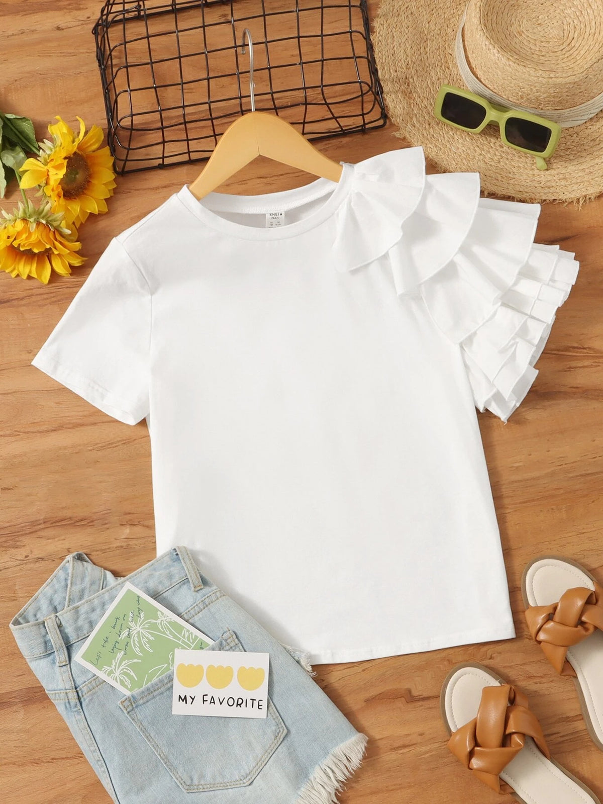 Teen Girls Solid Layered Sleeve Tee