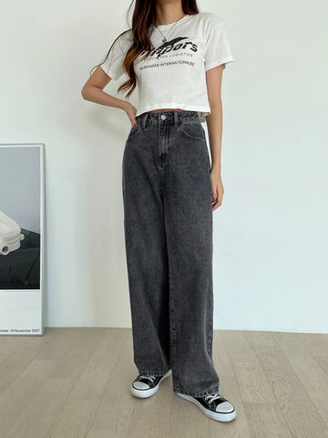 DAZY High Waist Washed Wide Leg Jeans