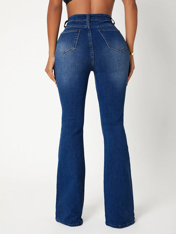 SXY High Waist Ripped Detail Flare Leg Jeans