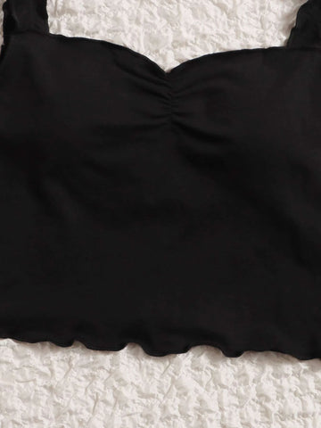 Teen Girls Ruched Detail Lettuce Trim Cami Top