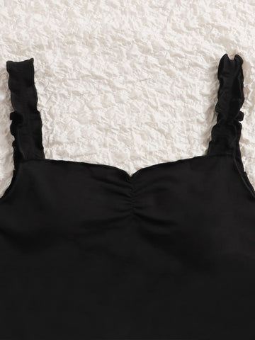 Teen Girls Ruched Detail Lettuce Trim Cami Top