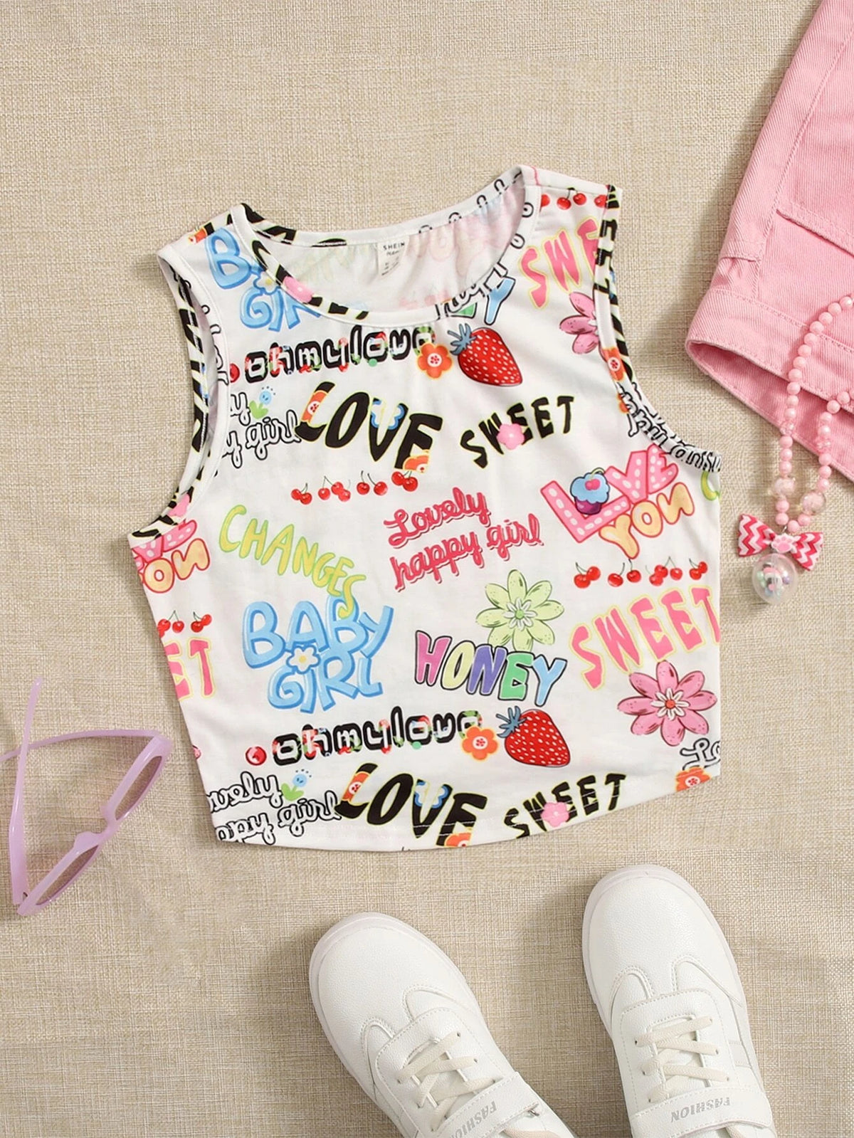 Teen Girls Letter & Floral Print Tank Top