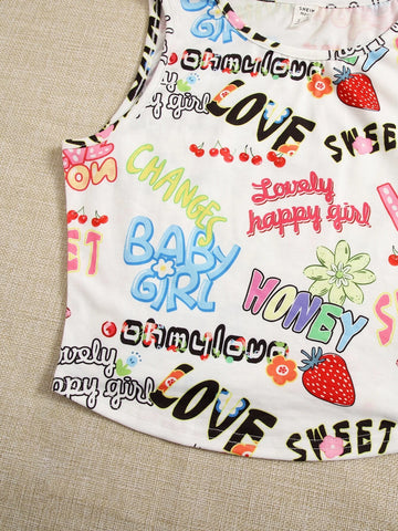 Teen Girls Letter & Floral Print Tank Top