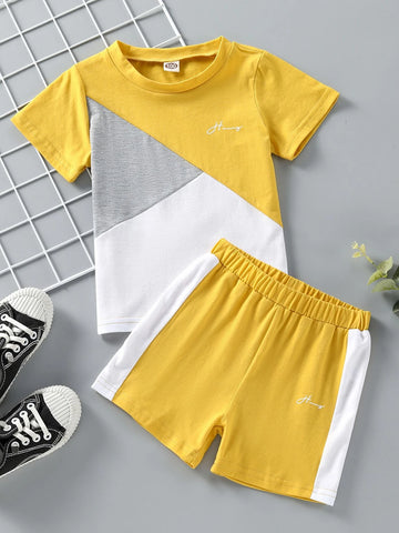 Toddler Boys Color Block Letter Graphic Tee & Shorts