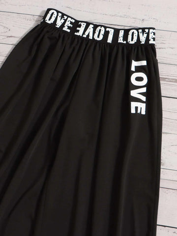 Girls Letter Graphic Off Shoulder Tee & Wide Leg Pants
