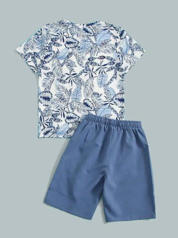 Boys Tropical Print Tee & Drawstring Waist Shorts