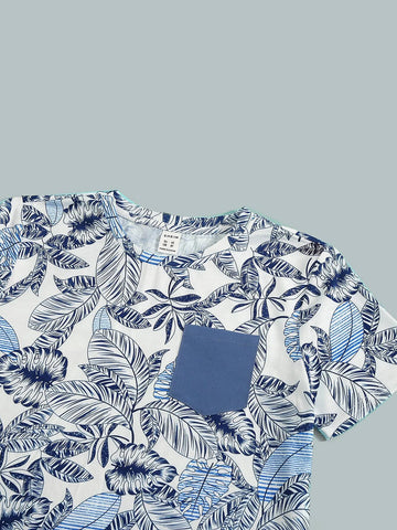 Boys Tropical Print Tee & Drawstring Waist Shorts