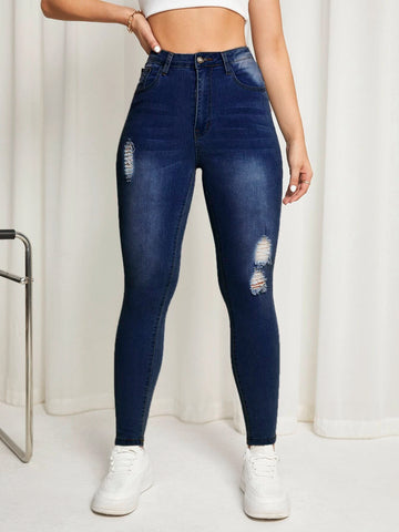 High Waist Ripped Skinny Jeans