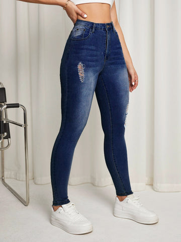 High Waist Ripped Skinny Jeans