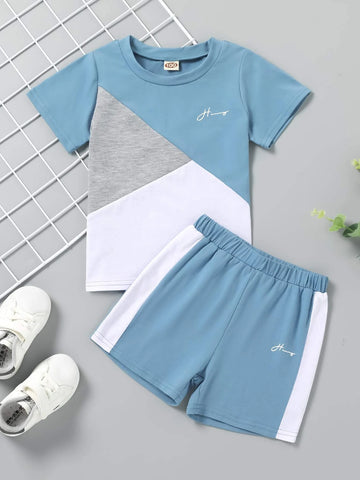 Toddler Boys Color Block Letter Graphic Tee & Shorts