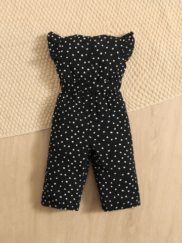 Baby Polka Dot Ruffle Sleeve Belted Jumpsuit