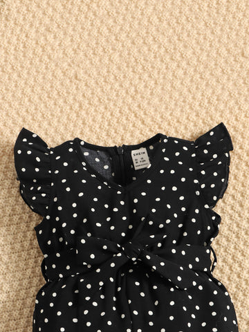 Baby Polka Dot Ruffle Sleeve Belted Jumpsuit