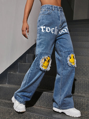 Letter & Figure Graphic Jeans