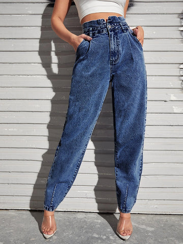 High Waist Slant Pocket Mom Jeans
