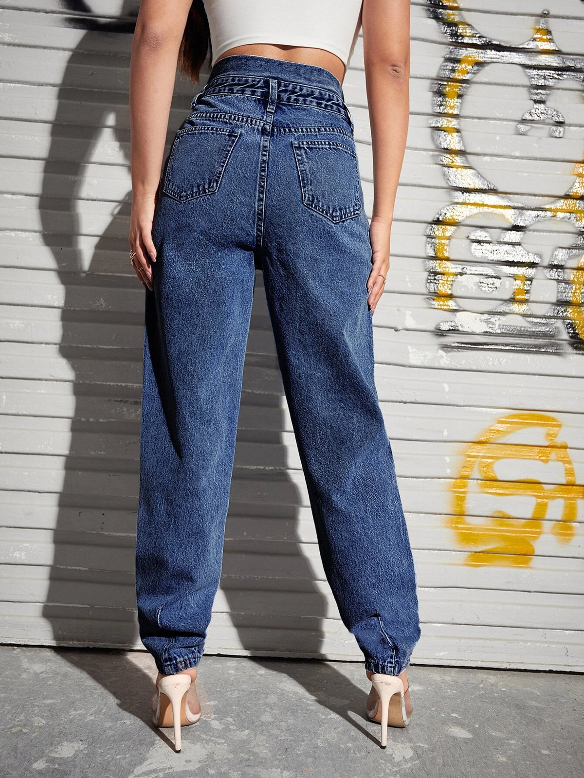 High Waist Slant Pocket Mom Jeans