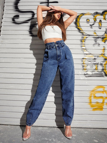 High Waist Slant Pocket Mom Jeans