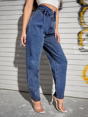 High Waist Slant Pocket Mom Jeans
