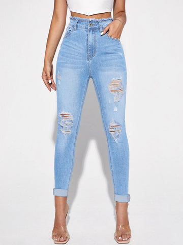 High Waist Ripped Skinny Jeans