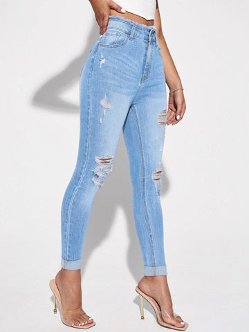 High Waist Ripped Skinny Jeans