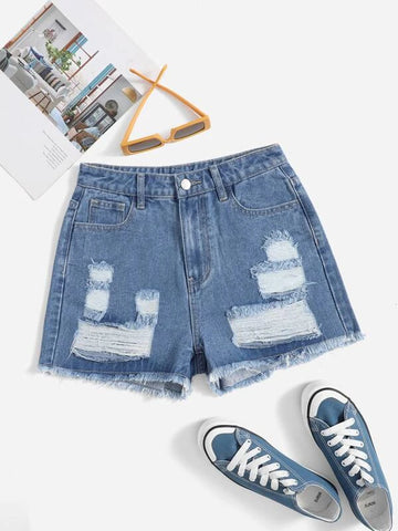 Teen Girls Ripped Raw Hem Denim Shorts