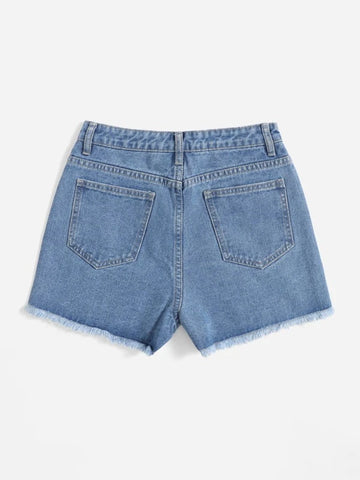 Teen Girls Ripped Raw Hem Denim Shorts