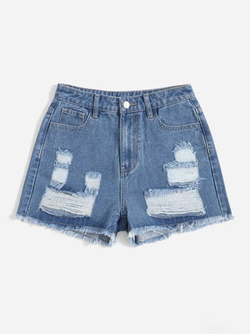 Teen Girls Ripped Raw Hem Denim Shorts