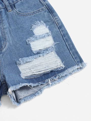 Teen Girls Ripped Raw Hem Denim Shorts