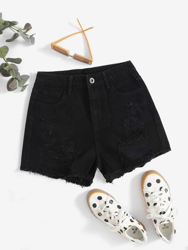 Teen Girls Ripped Raw Hem Denim Shorts